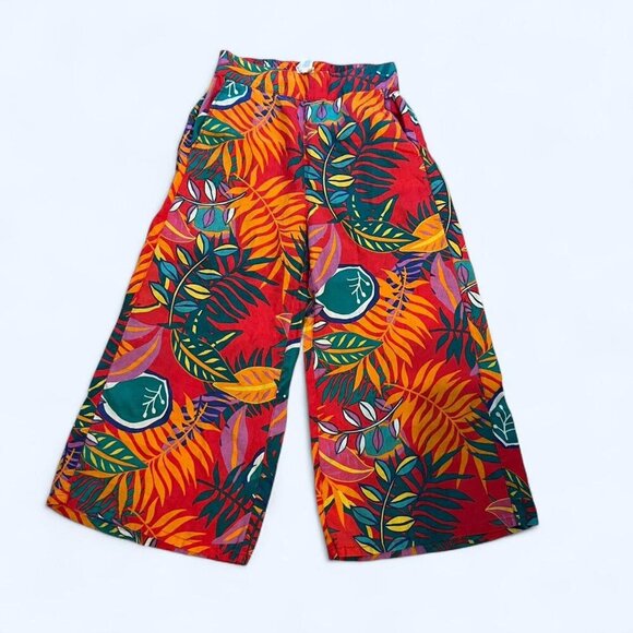 C&C California Tropical Linen Wide Leg Floral Elastic Waist Crop Pants Women’s S - Picture 1 of 7